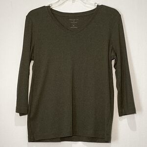 Preswick & Moore Olive Green V-Neck Long Sleeve Top